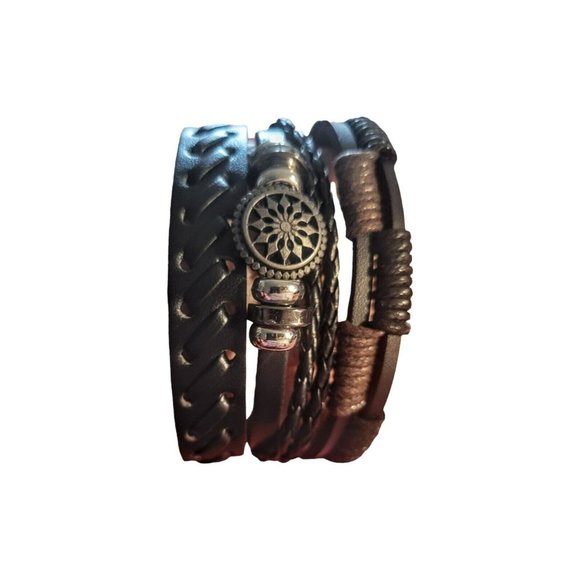 Men's 3 Piece Handmade Leather Bracelet Adj Wear 1-2 or 3 Teen Gothic Punk Gift - Picture 1 of 6